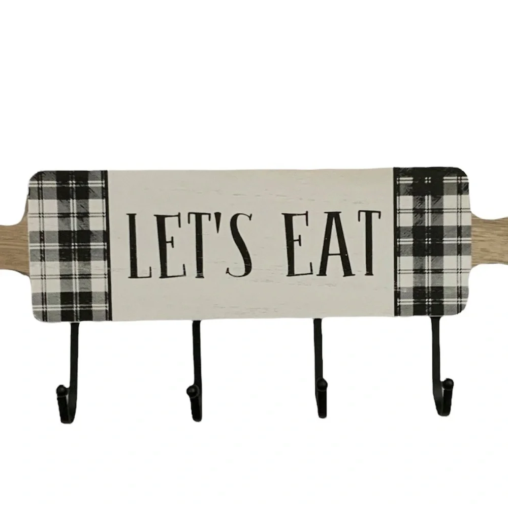 Hanging Hook Rack Multi Use Rack Black White Buffalo Check Plaid 7 in X 17 in
